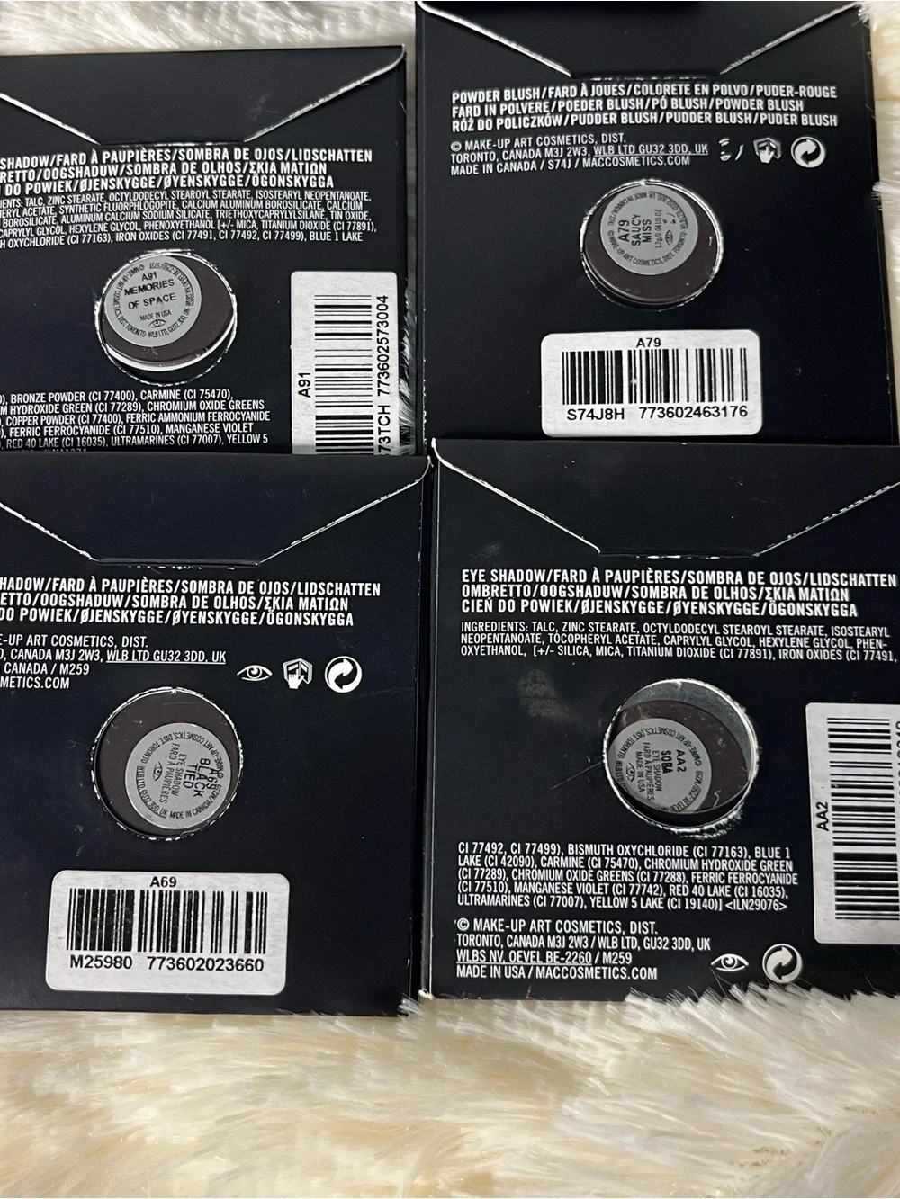 MAC Cosmetics Single Eyeshadows & Blush in Yellow, Purple, Silver, Brown